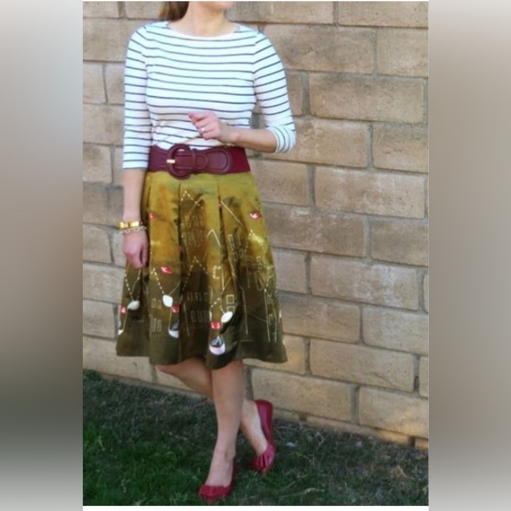 Anthropologie Maeve Feathered Village Box Pleat Skirt, size 8